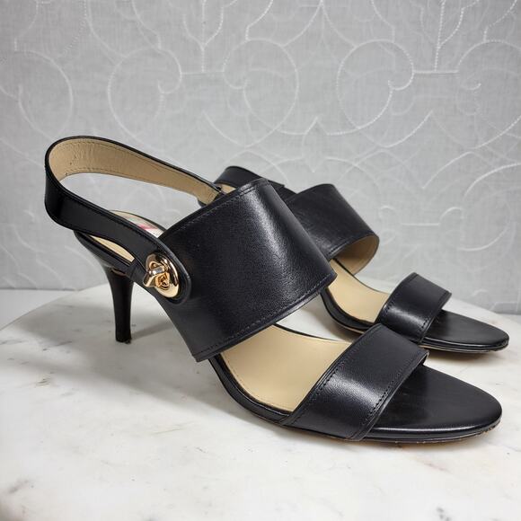 Coach Marla Slingback Heels Womens 7 Black Leather Turn Lock Open Toe Sandals - Picture 3 of 16